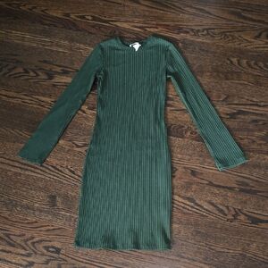 H&M Dark Green Ribbed Long Sleeve Dress